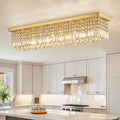 Eight-Light Rectangular Gold Crystal Chandelier, Modern Linear
