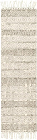 Ummi Wool Hallway, Kitchen Runner Rug - Geometric Striped Diamond Border - Traditional Transitional Scandinavian