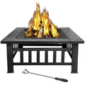 32" Heavy Duty Square Fire Pit Outdoor Metal Firepit Wood Burning Fireplace w/Waterproof Dust Cover Patio Backyard