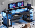 58 Inch Gaming Computer Desk with Monitor Stand Drawers and Shelves | Ample Storage, Large Table with LED Lights &