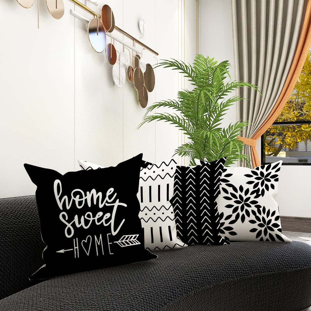 Pillow Covers 16x16 Set of 4, Modern Sofa Throw Pillow Cover, Decorative Outdoor Linen Fabric Pillow Case for Couch