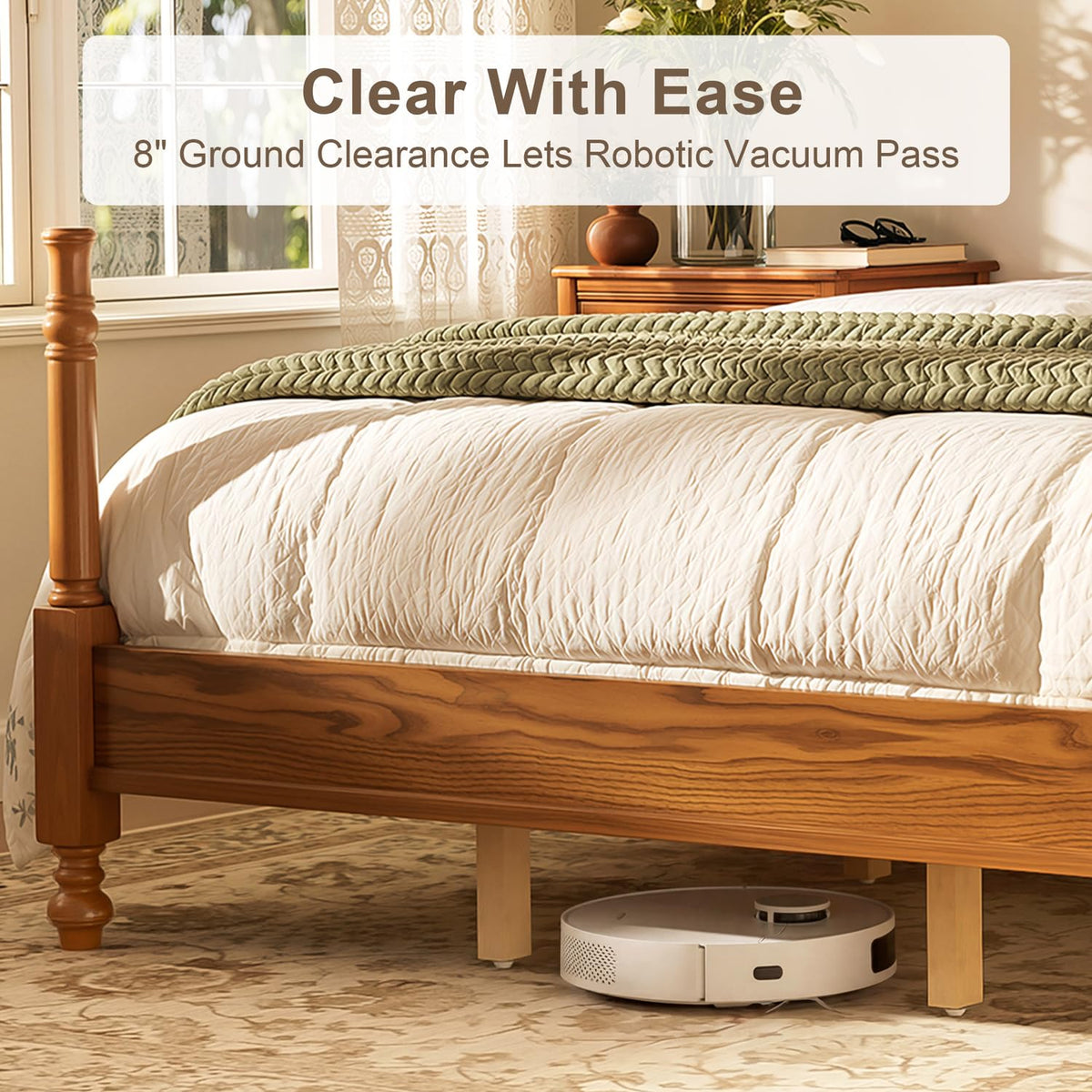 Wood Bed Frame with Vintage headboard, Spindle Platform Bed with High Posts Design, Sturdy Wooden Slats Support