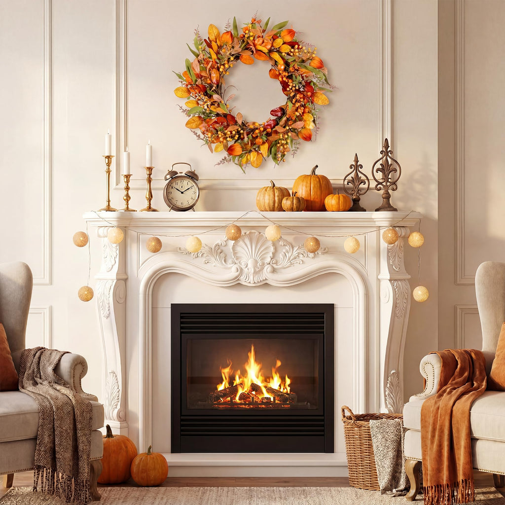 22" Fall Wreath for Front Door Pumpkin Artificial Wall Decor Autumn