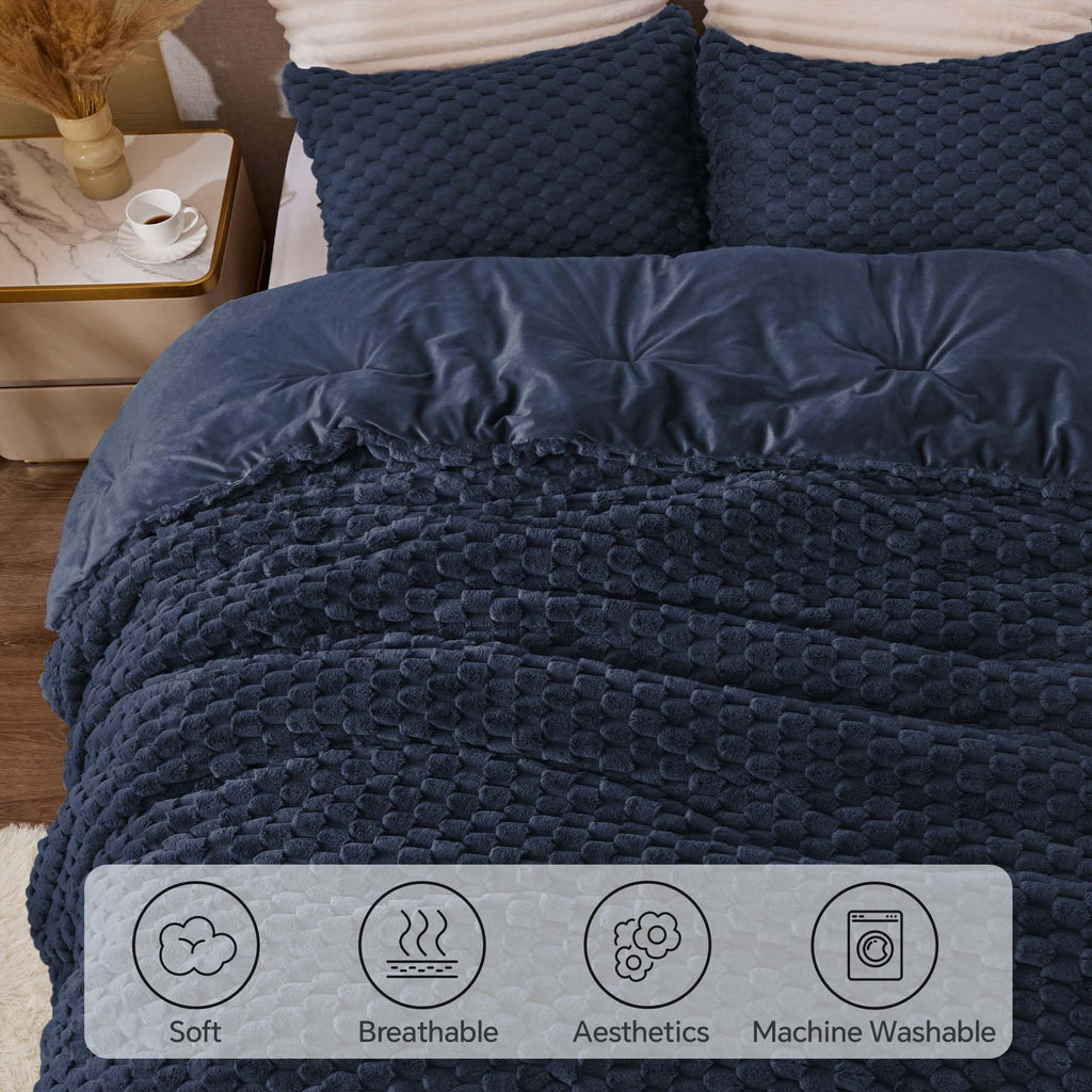 Fluffy Comforter Set, Navy Bed Set 2 Pieces