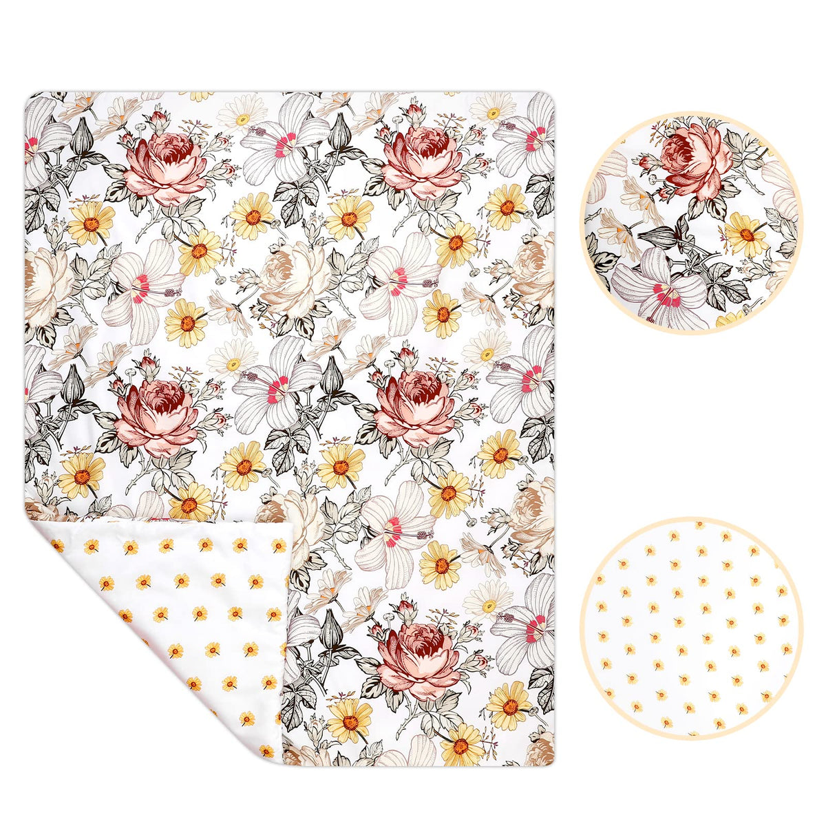 4-Piece Crib Bedding Set for Girls, Boho Baby Girl Bedding Set with Crib Skirt, Baby Quilt, Crib Sheet and Diaper