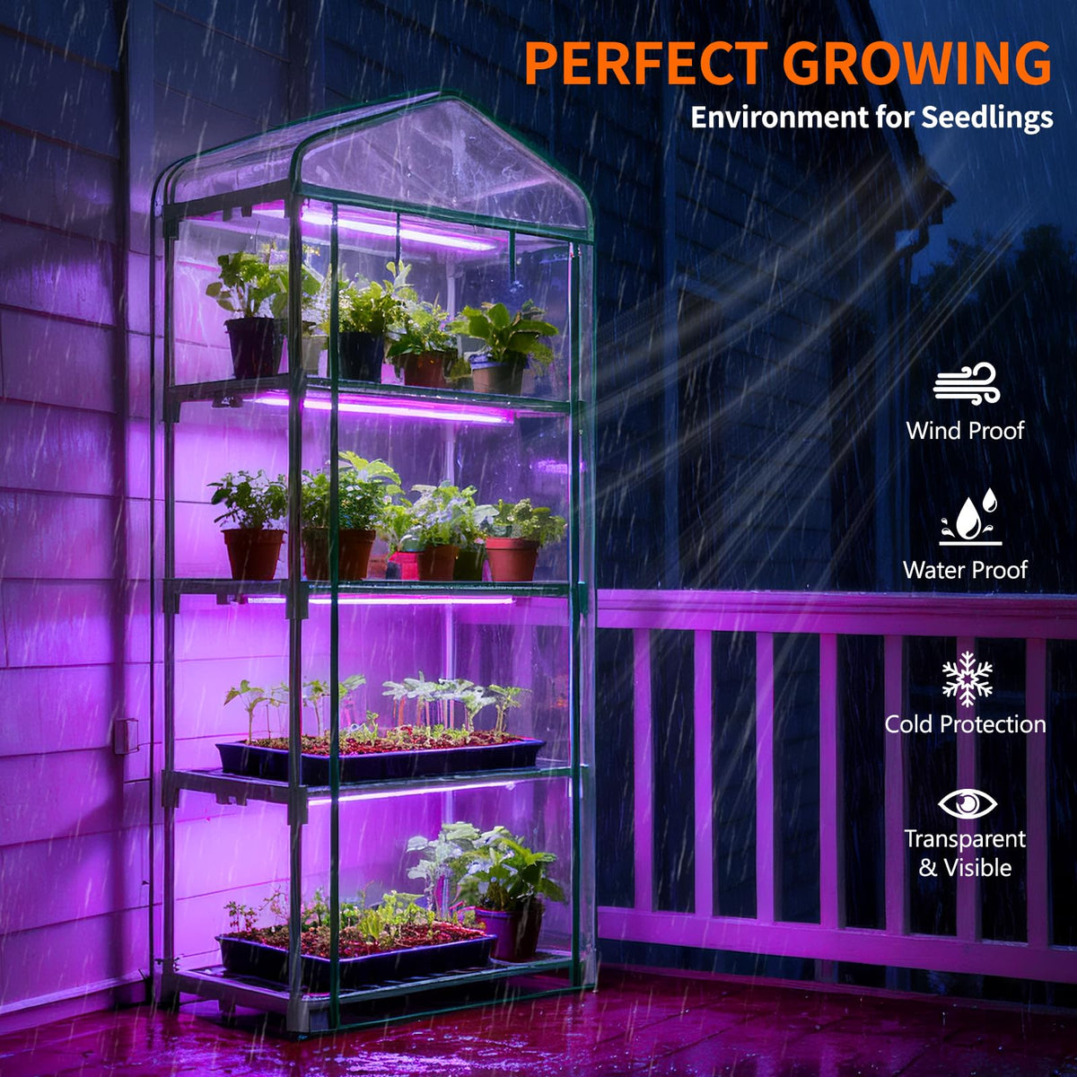 Indoor Greenhouse with Grow Lights, 4-Tier Mini Greenhouse PVC Cover