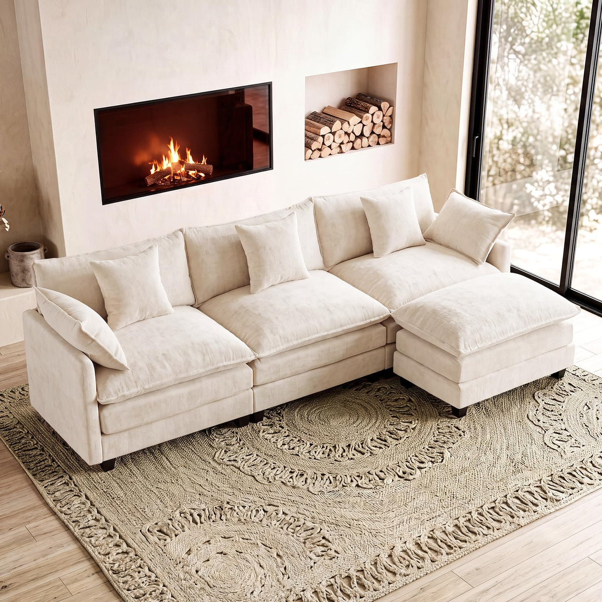 111.4" L‐Shaped Cloud Sectional Sofa Couch, Reversible Chaise, Beige