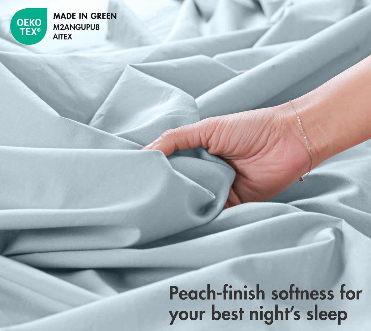 100% Cotton Queen Sheets, Percale Queen Sheet Set, Ice Blue