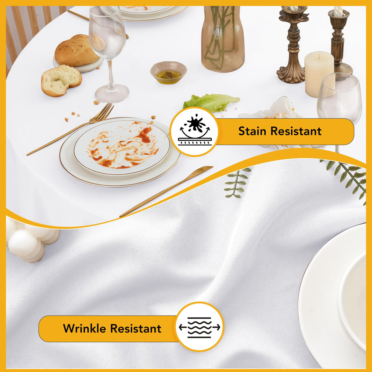 6-Pack White Round Tablecloths, 120 in, for 5-6 Ft Round Tables