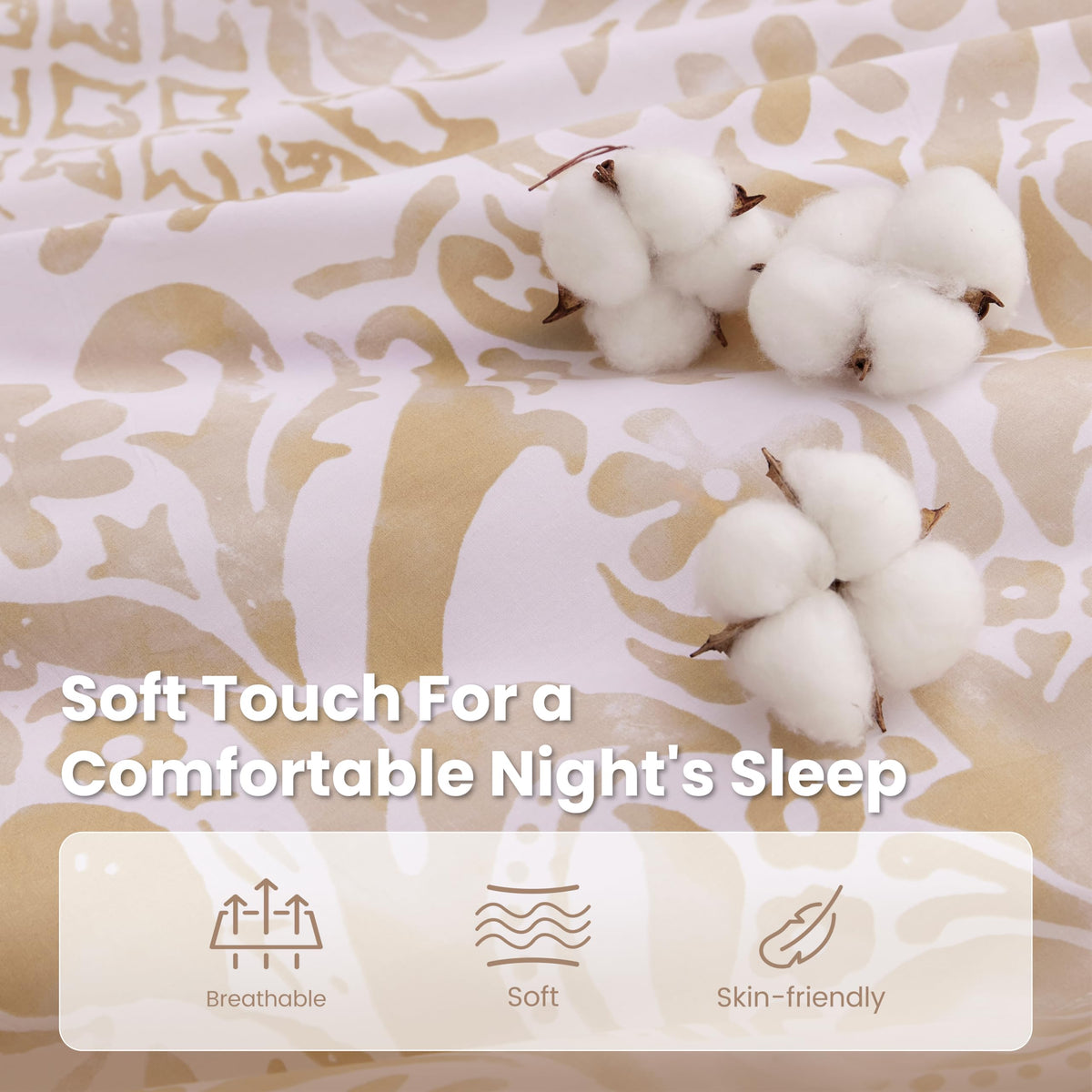 Cotton, Damask, Queen Comforter Set, 3 PCS, Bronze Damask