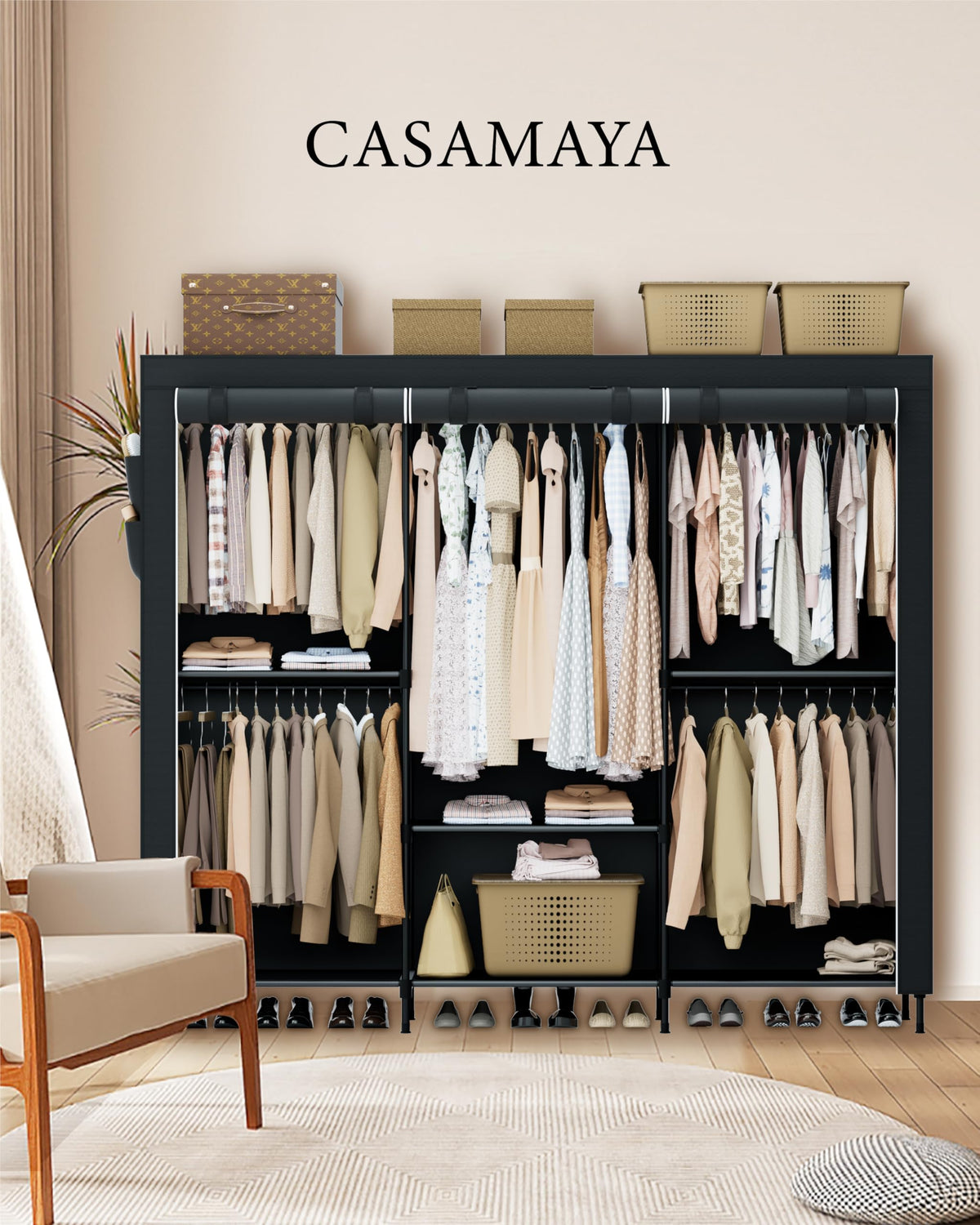 Portable Closet, 81.5 Inch Extra Large Capacity Wardrobe Closet with Cover, Clothes Storage Organizer with Shelves