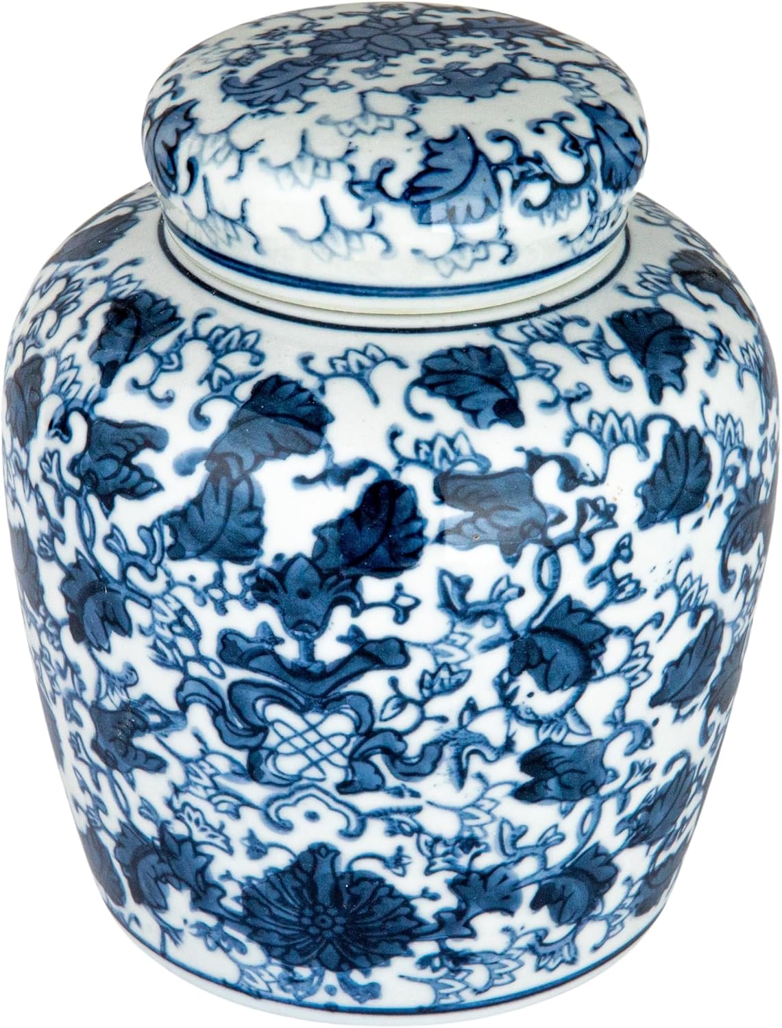 Small Decorative Ceramic Ginger Jar with Lid, Blue and White Floral Pattern