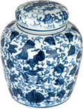 Small Decorative Ceramic Ginger Jar with Lid, Blue and White Floral Pattern