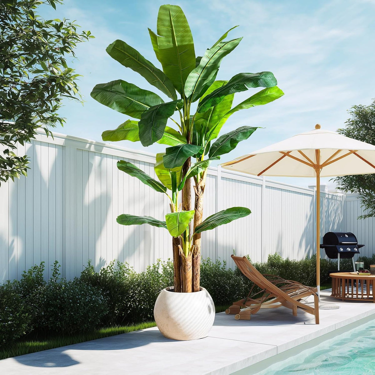 Banana Tree 8.2ft, Faux Tropical Palm Tree Plant with Realistic Leaves, Low Maintenance Indoor Outdoor Decor Porch
