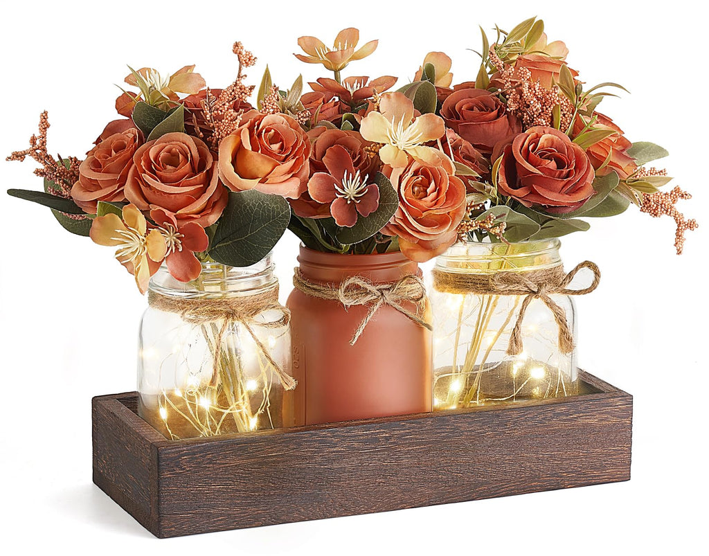 Fall Centerpieces for Tables Dining Room Decor with Mason Jar Lights