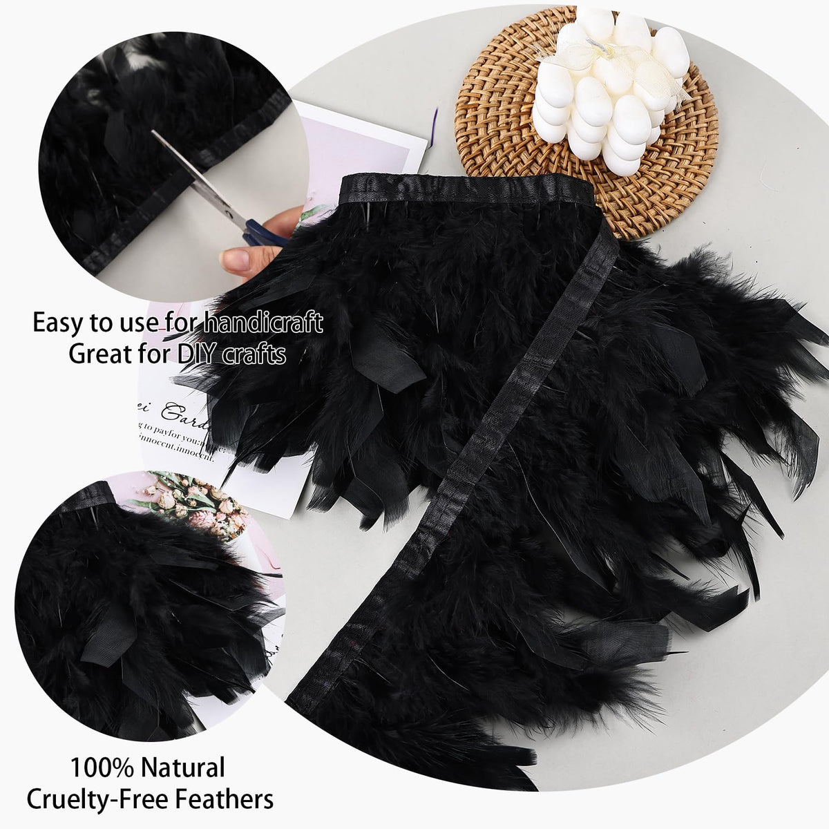 Black Turkey Feathers Trim Fringe 10Yard 4-6inch