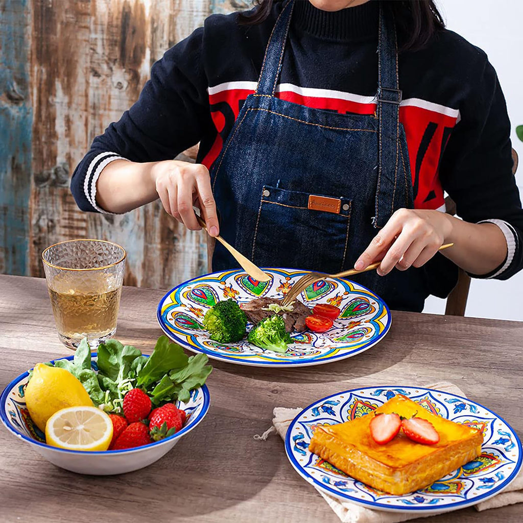 Melamine Dinnerware Set, 12 Pcs Dinner Plates Bowls Sets for Indoor and Outdoor Use, Durable Unbreakable Dishes Sets