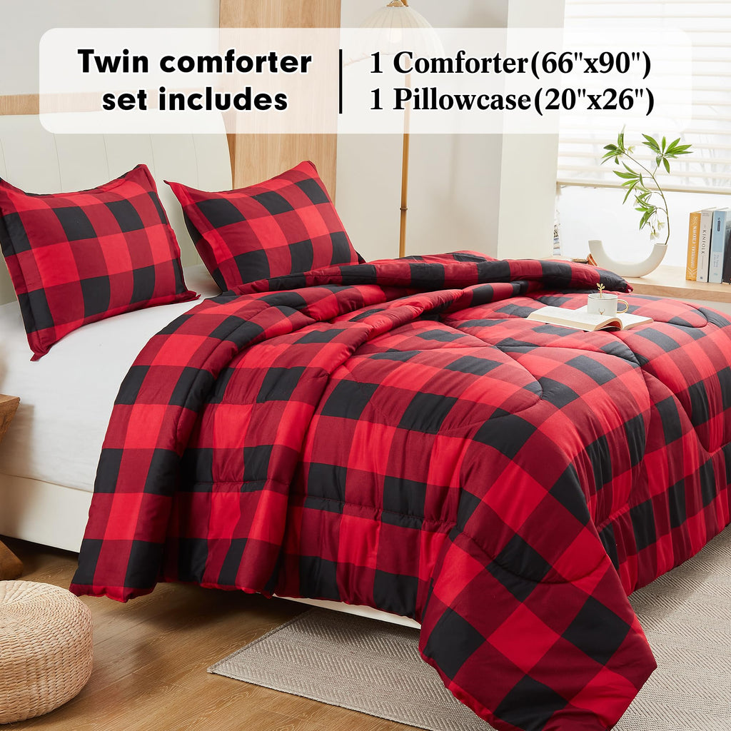 Red Black Buffalo Plaid Comforter Set (66"x90")