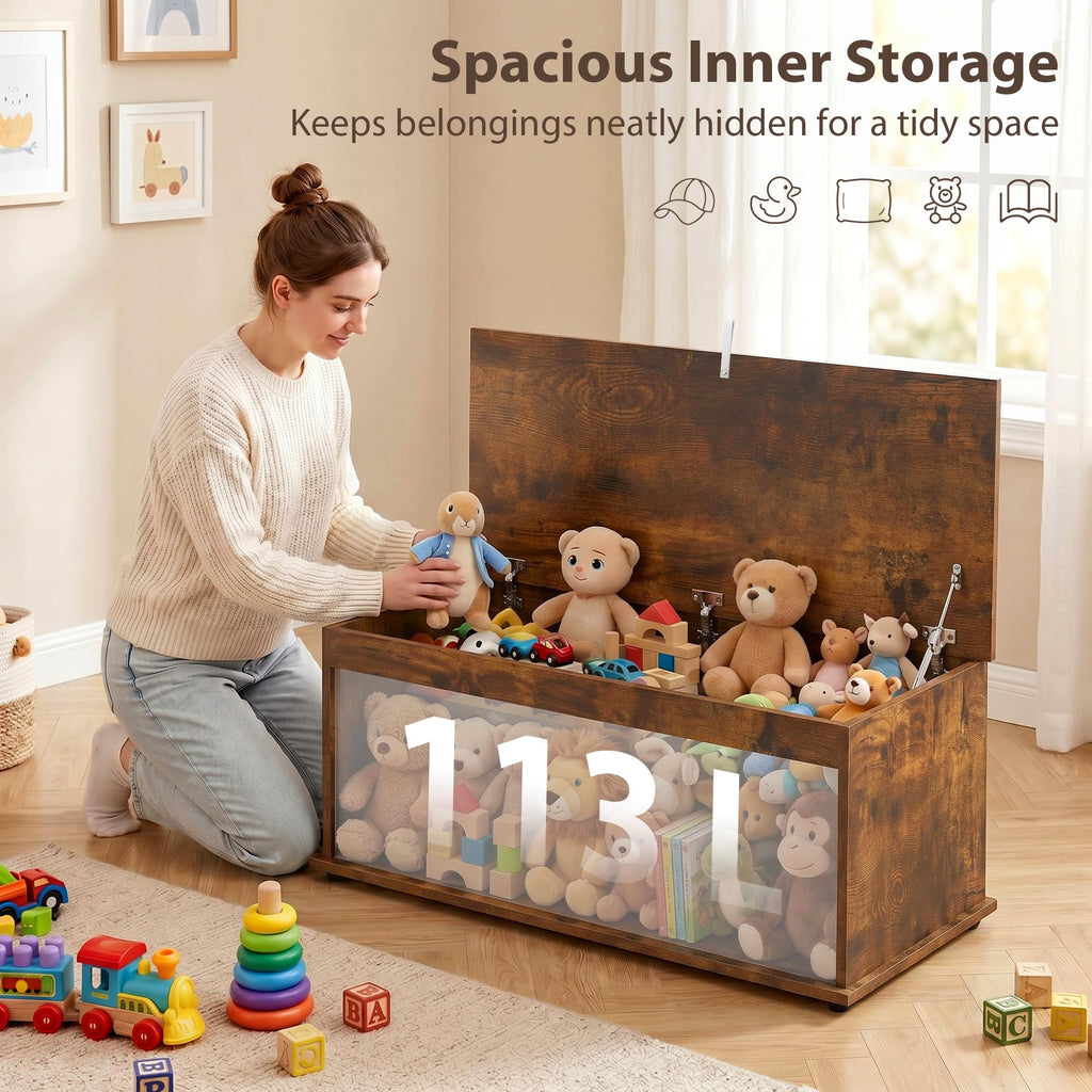 39.4" Modern Storage Chest, Lift Top Storage Bench, Rustic Brown