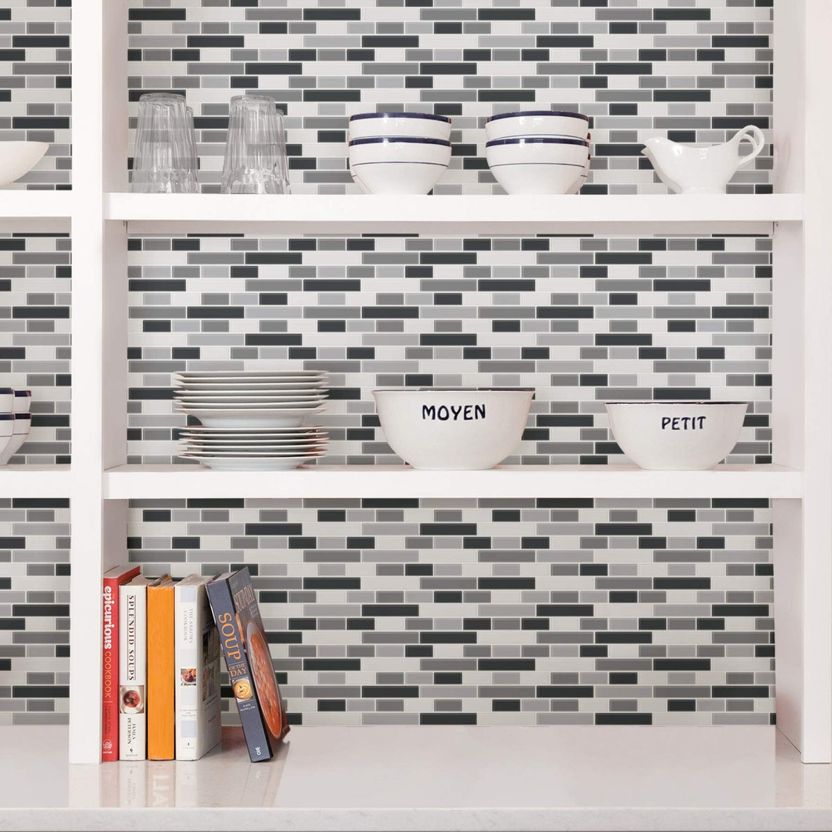 NH2362 Smoked Glass Peel & Stick Backsplash Tiles, Black