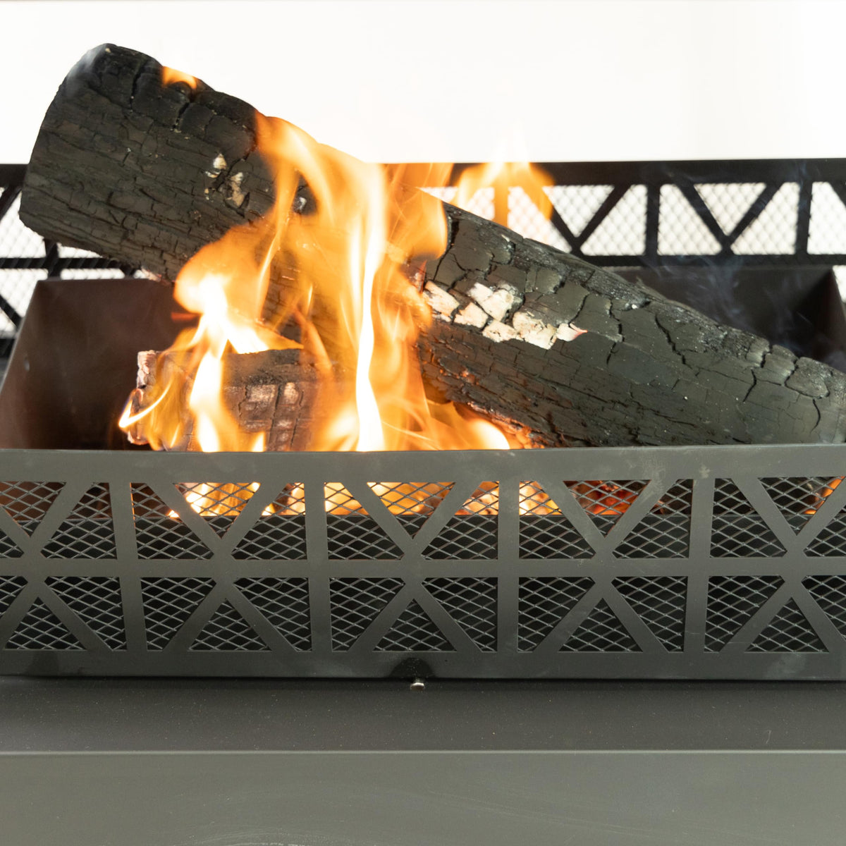 36" Rectangular Steel Outdoor Wood Burning Fireplace - Outdoor Fireplace with Adjustable Cooking Grill & Log Storage