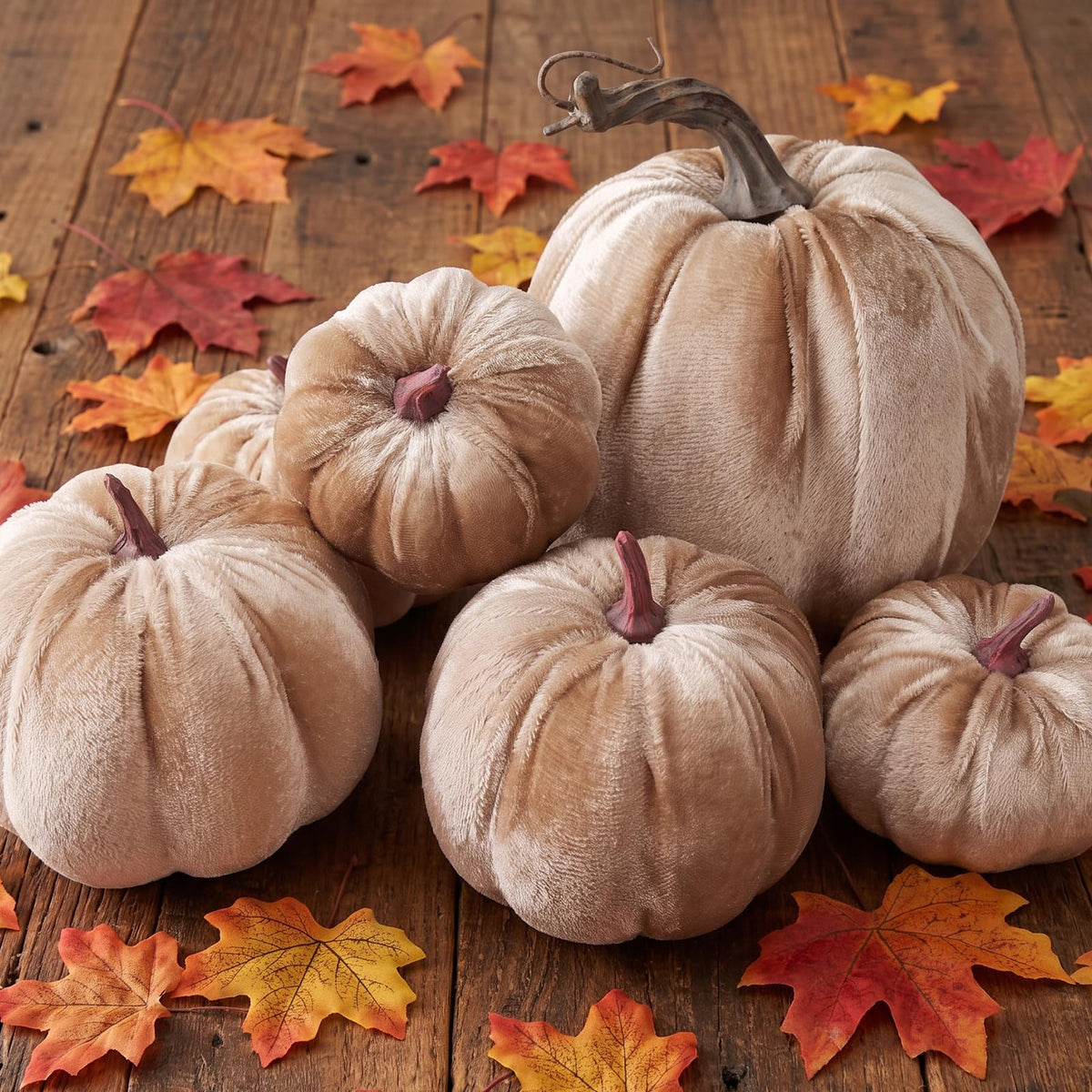 12 Pcs Artificial Large Velvet Pumpkins Fake Champagne Pumpkin