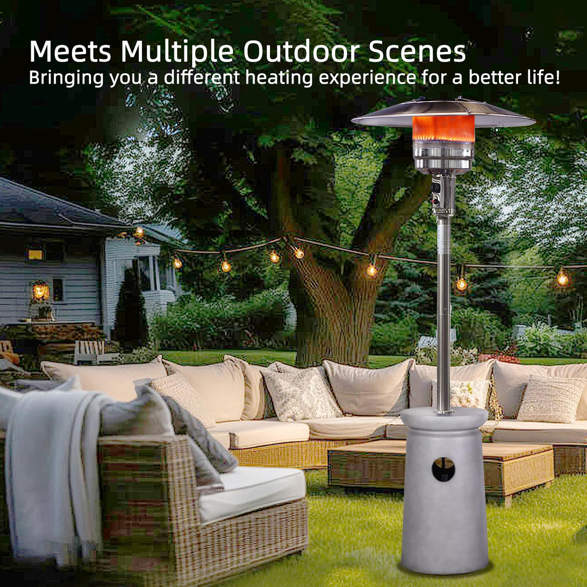 48, 000 BTU Outdoor Patio Heater, Terrafab Material Base w Internal Gas Tank, Light Gray