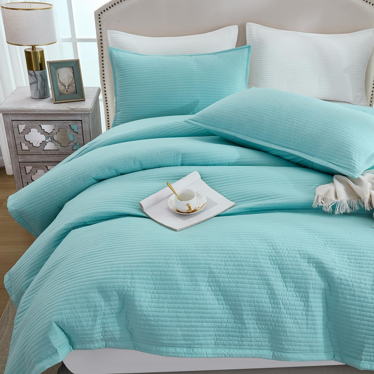 Stripe Quilted Duvet Cover Set, Soft Lightweight Coverlet, 3 Pieces Quilt Set Multi-Purpose Bedding Set for All