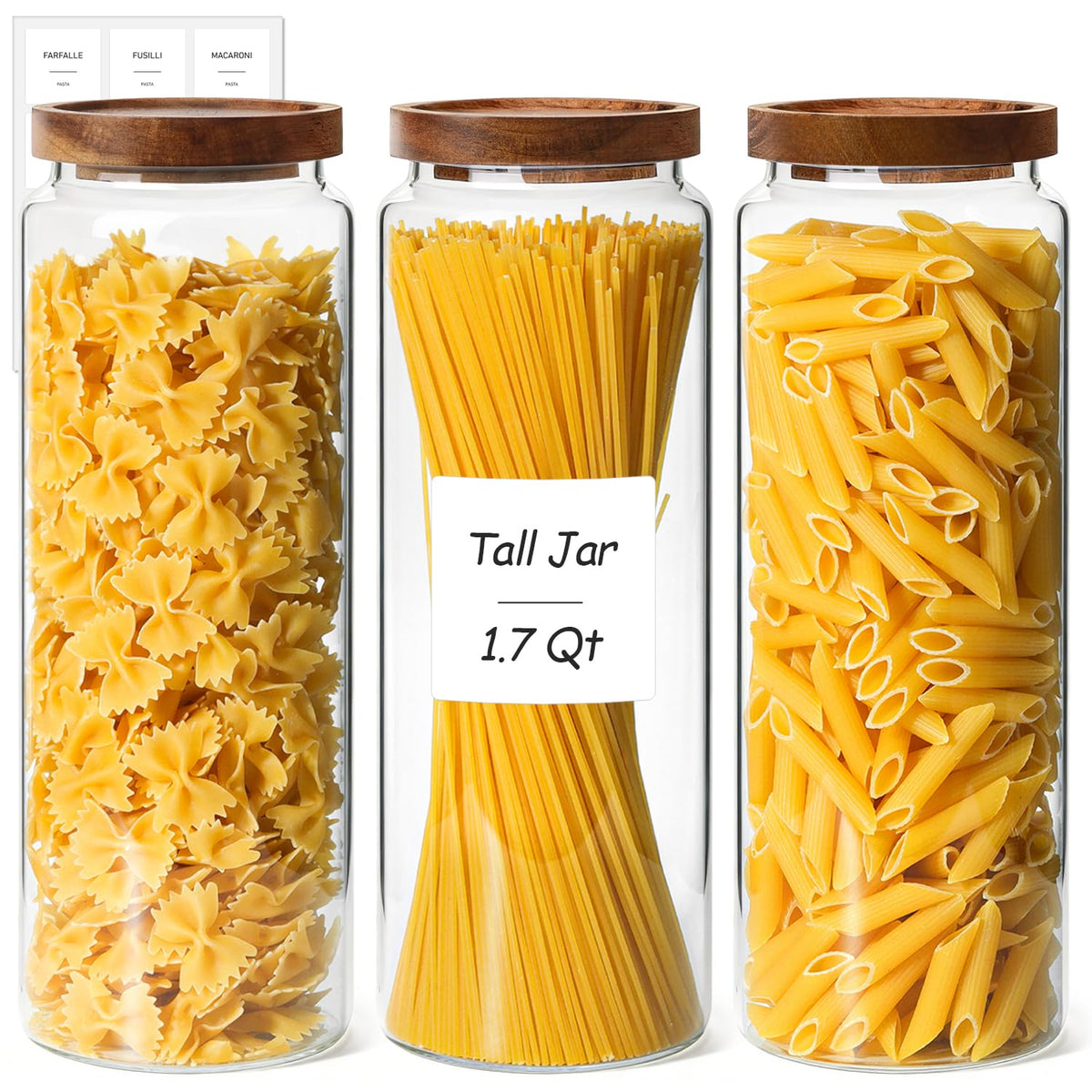 Glass Pasta Storage Containers with Acacia Wood Lids 1.7Qt 3Pack