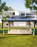 Hardtop Gazebo 12 ft x16 ft for All Weather, Double Polycarbonate Sheets Roof, Aluminum Alloy Frame, Net