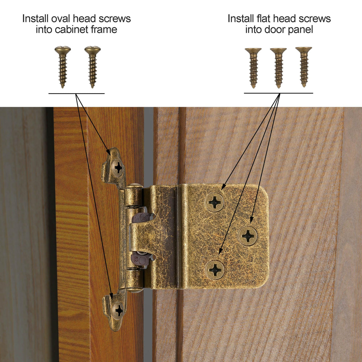 Antique Brass Kitchen Cabinet Hinges, 3/8" Inset, 10 Pack