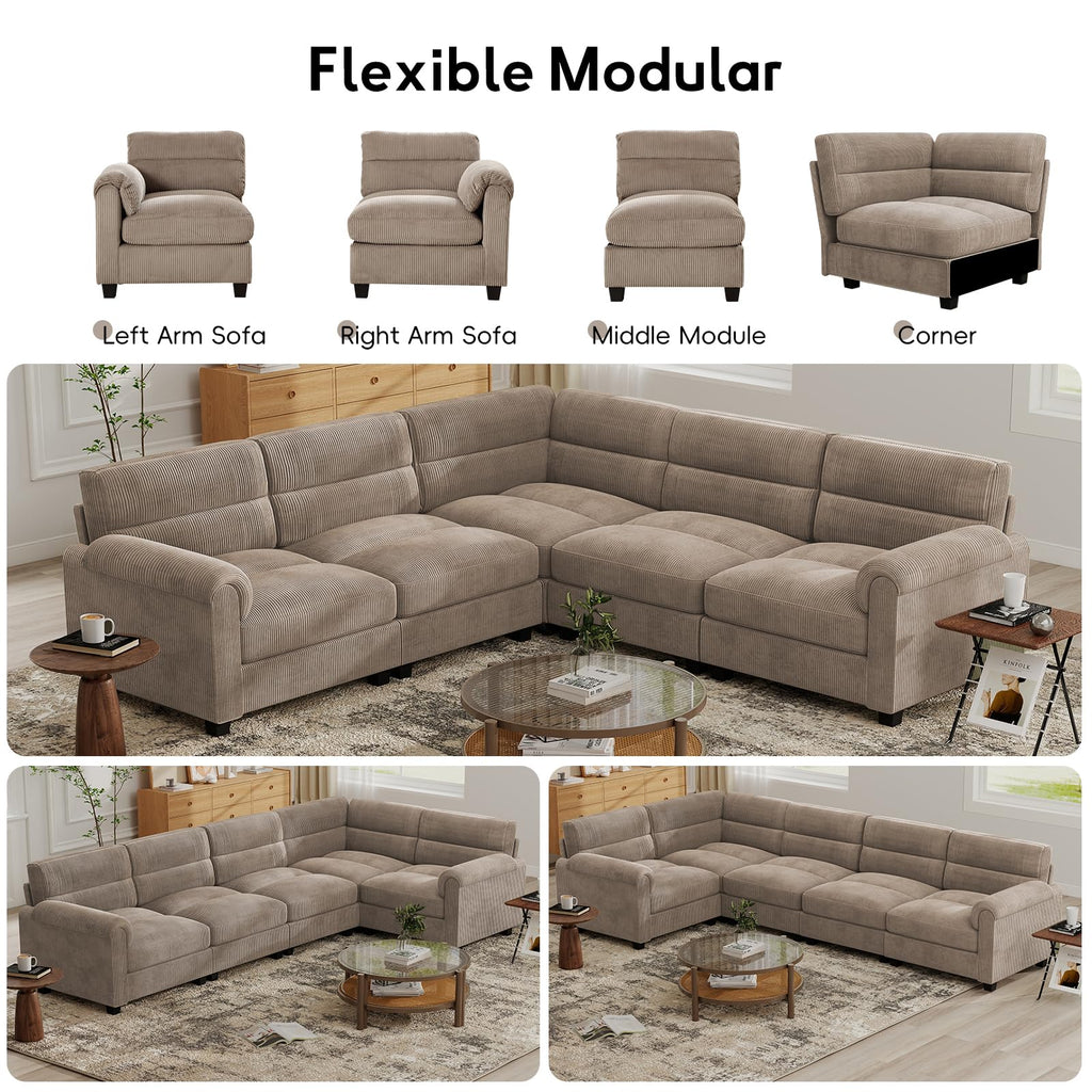 Modular Sectional couches, L Shaped Sofa, Brown