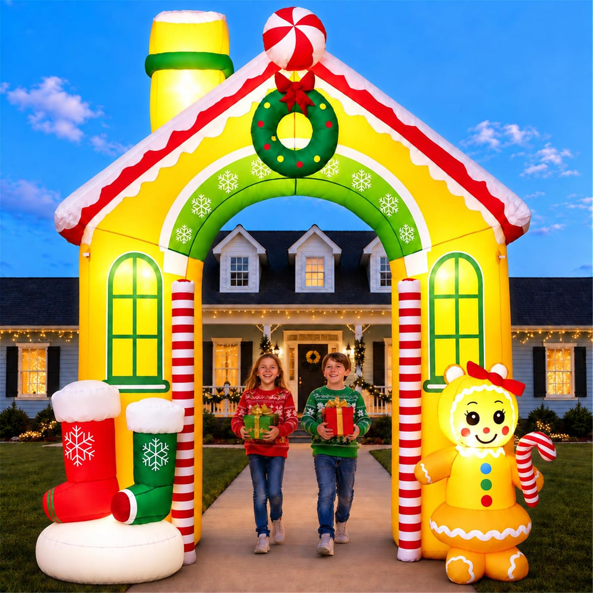 10FT Christmas Inflatables Archway Gingerbread House Outdoor Decoration