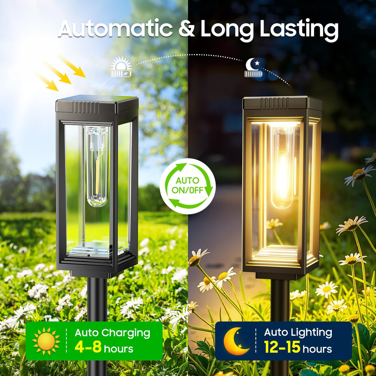 Tall Solar Lights Outdoor, 8 Pack Bright Pathway Lights Solar Powered