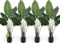 4 Pack 4Ft Artificial Bird of Paradise Plants Faux Palm Tree with 10 Trunks Banana Leaf Artificial Plant Lifelike