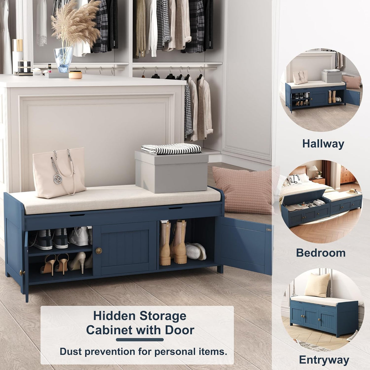 41.3" Shoe Bench with Lift Top Storage, Entryway Bench with Cushioned Seat, Wooden End of Bed Bench, Shoe Cabinet