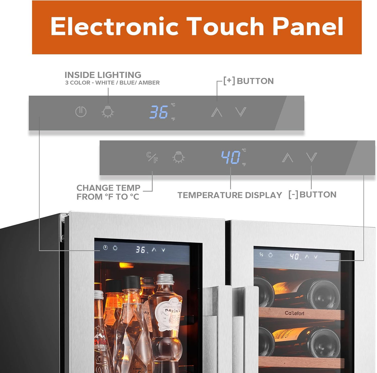 24 Inch Wine and Beverage Refrigerator, 60 Can and 20 Bottle Wine Fridge 36-72°F