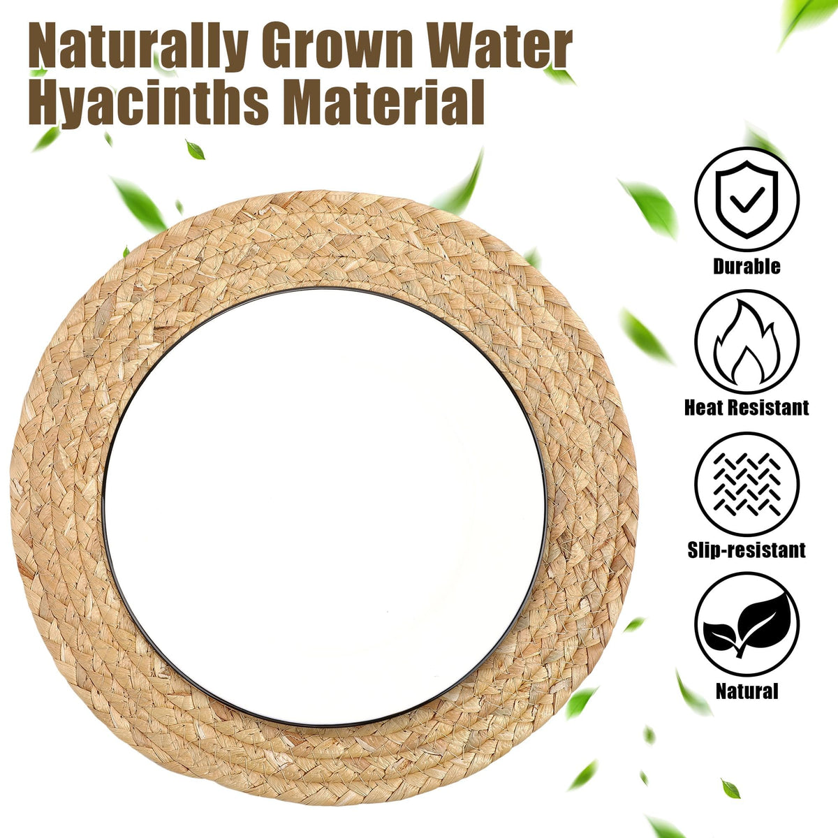 Set of 24 Round Woven Placemats 12-Inch Natural Water Hyacinth Plant Placemats Hand-Woven Boho Rattan Placemat Wicker