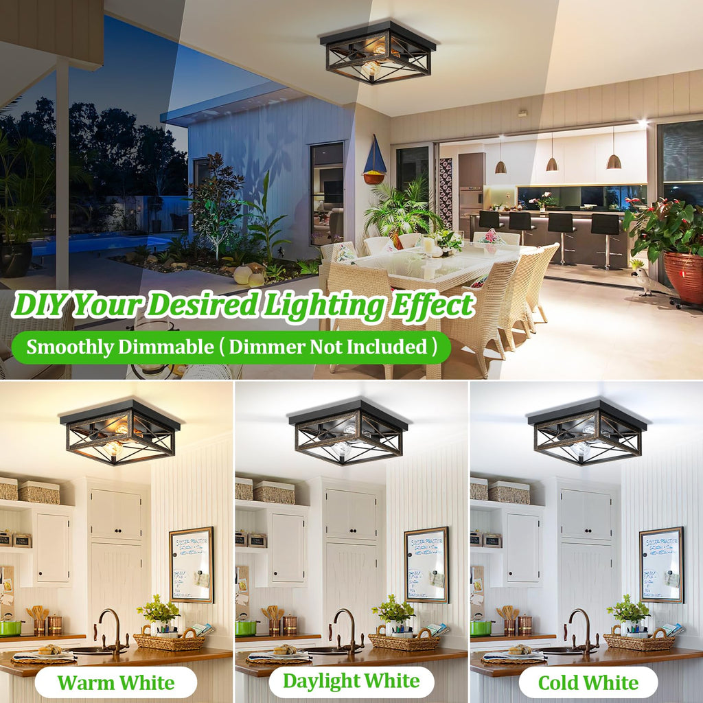 2-Light Farmhouse Industrial Flush Mount Ceiling Lights, Oil Rubbed Bronze