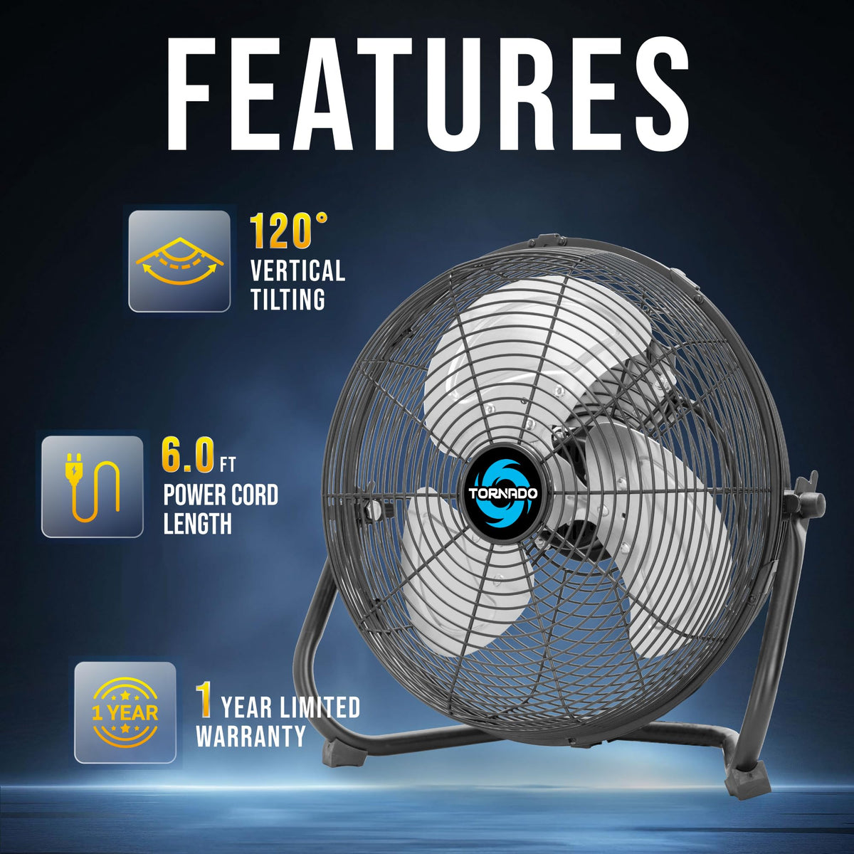 12 Inch High Velocity Metal Floor Fan, 3-Speed Powerful Cooling for Industrial, Commercial, and Home Spaces