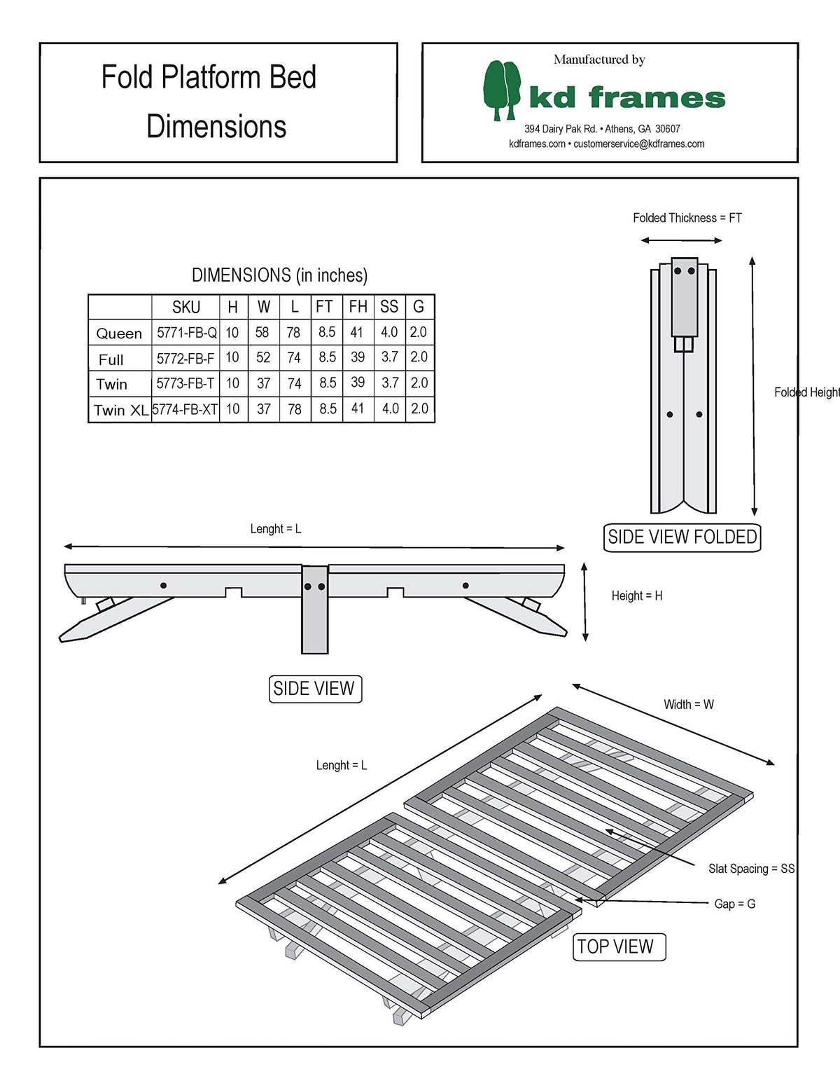 Fold Platform Bed - Full Bed Frame - Unfinished Wood Bed Frame - Full Size Folding Bed - Natural, Minimalist Bed