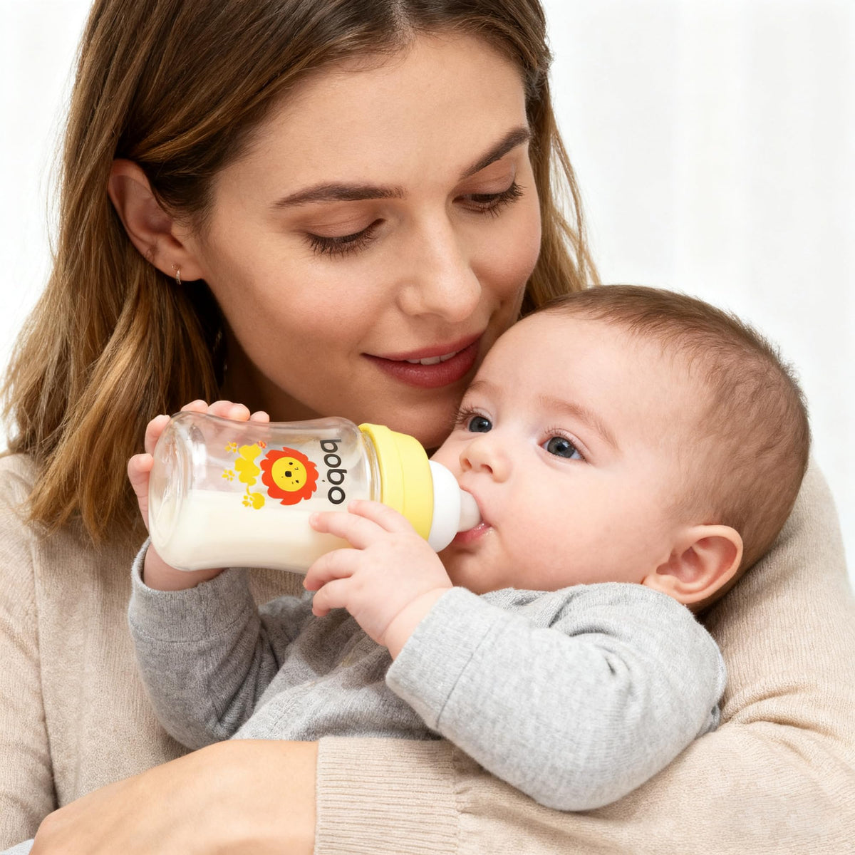 Glass Baby Bottles with Slow Flow Nipple, Newborn Anti-Colic Baby Bottles for 0+ Months, Wide Neck Feeding Bottle