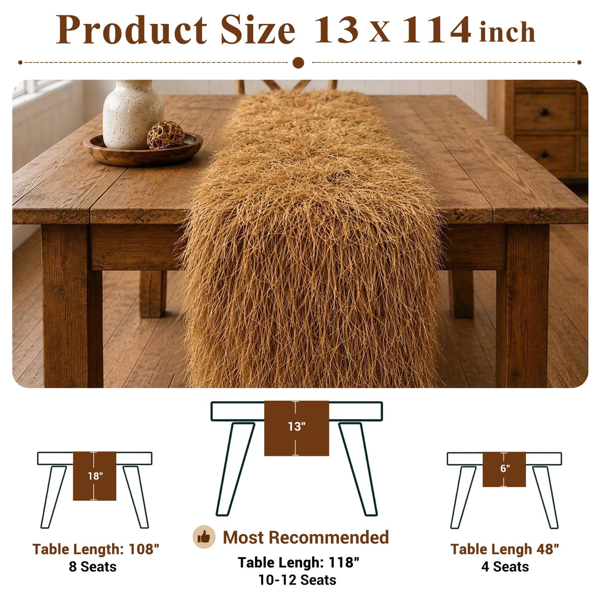 Fake Thatch Hay Table Runner 144 Inch for Western Fall Party Decor