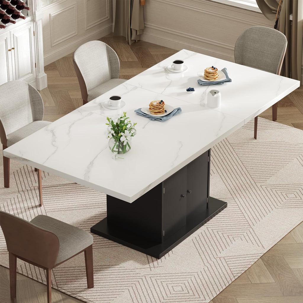Inspired Saarinen Style Extendable Dining Table for 4-6, 47-63in Expandable Kitchen Rectangle Dining Table with Removable Leaves, Modern Faux