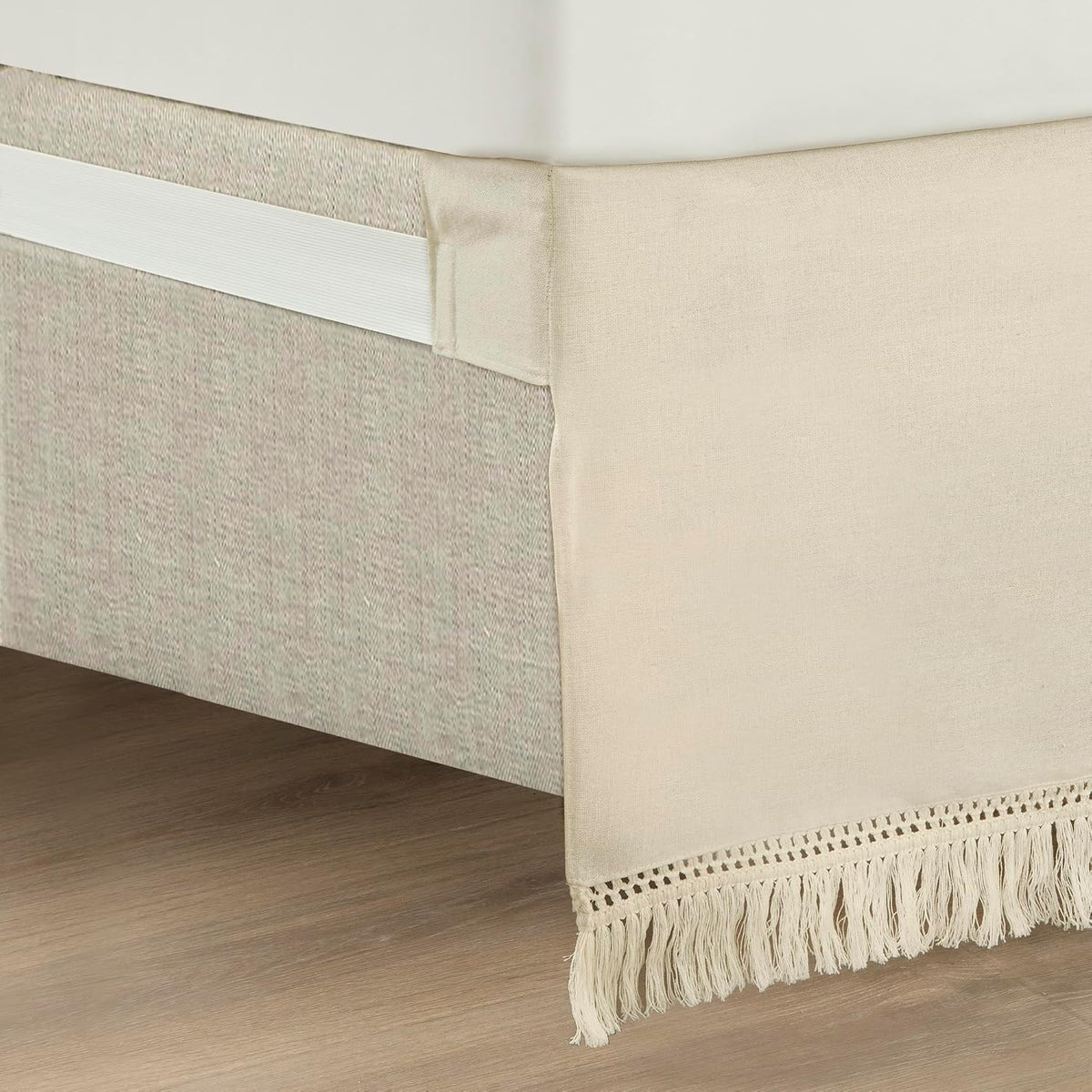 Boho Fringe 15-Inch Tailored Drop Easy Fit Bed Skirt Queen Size Single 60" W x 80" L +15" Neutral - Queen Bed Skirt