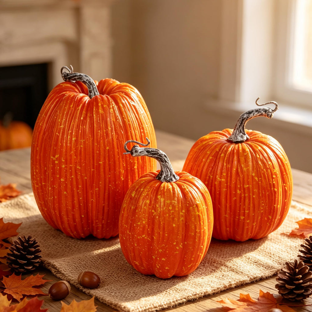 Artificial Pumpkins Fall Decor Orange Foam Pumpkin, 3 Pack