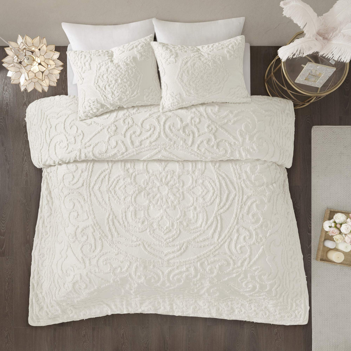 Cotton Bohemian Tufted Off-White Twin Comforter Set, 2pc