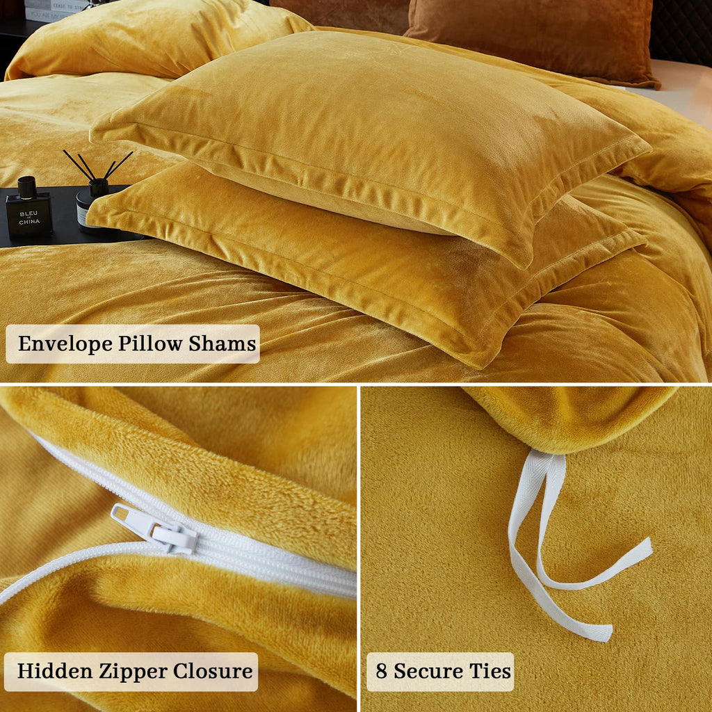 Super Soft Velvet Duvet Cover, 3pcs Luxurious Warm Velour Fluffy Bedding Set with 8 Ties, Cozy Breathable