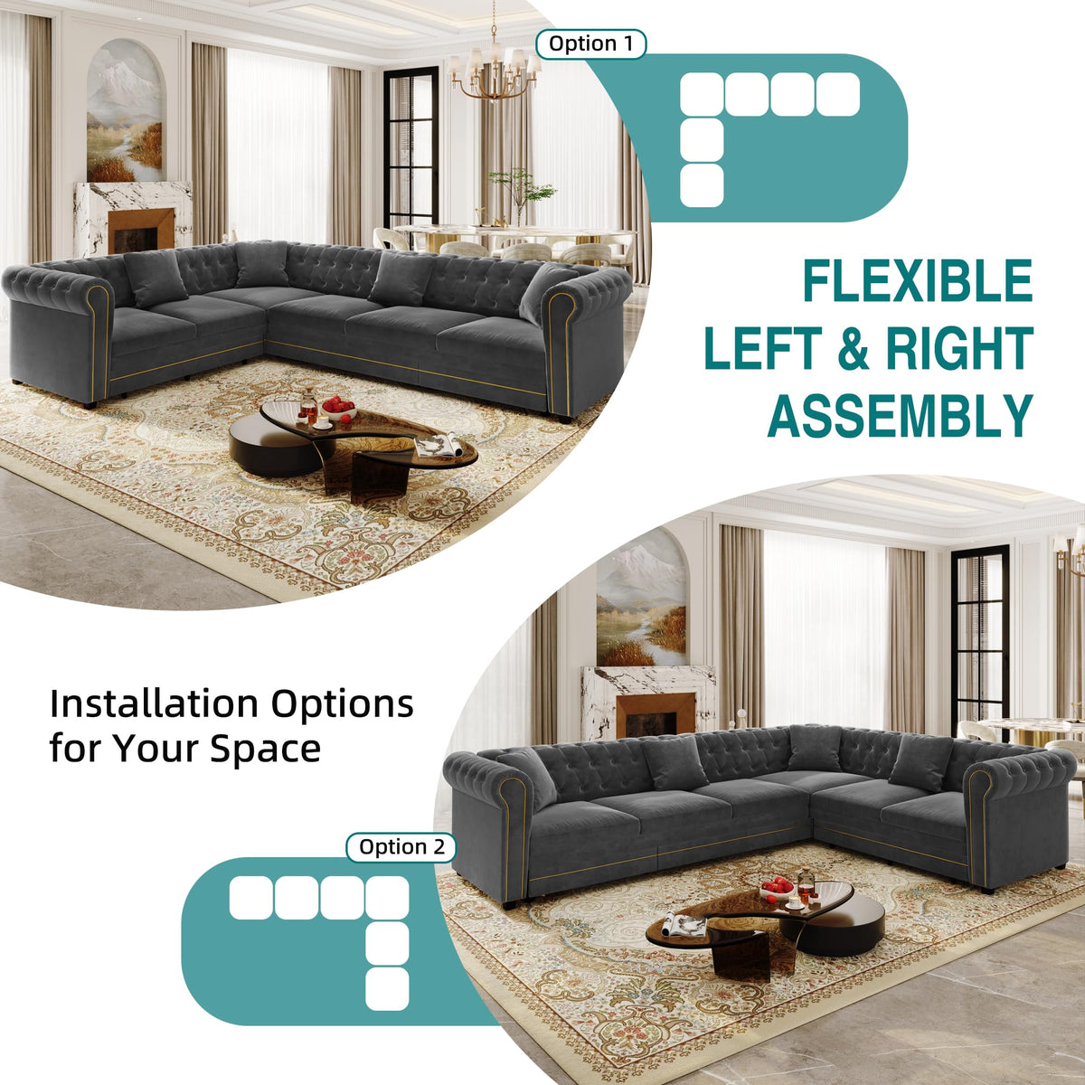 Sectional Sleeper Sofa, 115.3" L-Shaped Couch with Pull Out Couch, Gray