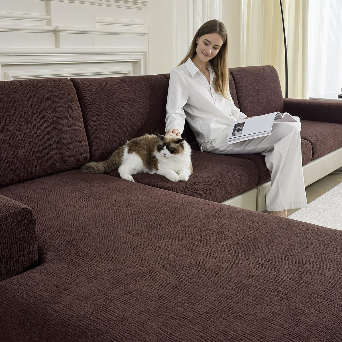 Couch Cushion Covers Chaise Couch Cover Stretch Sectional Sofa Slipcover Washable Wear-Resistant Furniture